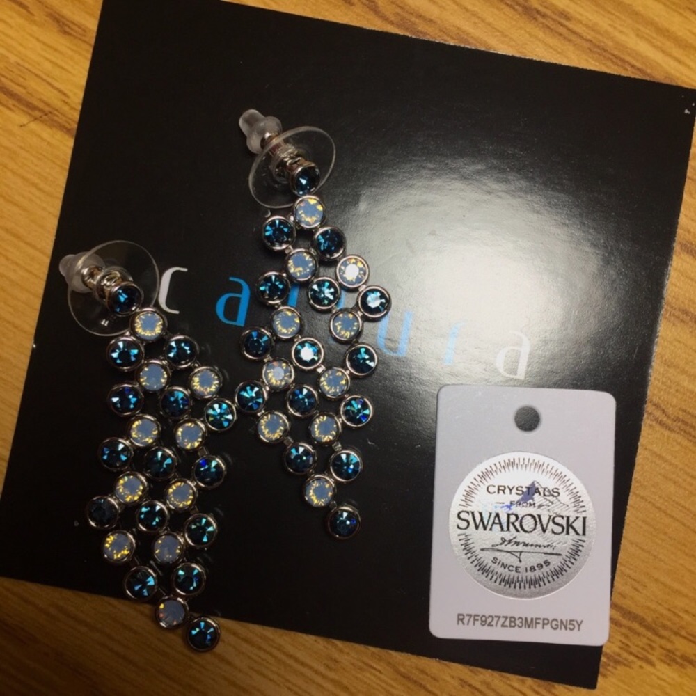 Swarovski Blue Stone Drop Earring - Picture 2 of 2
